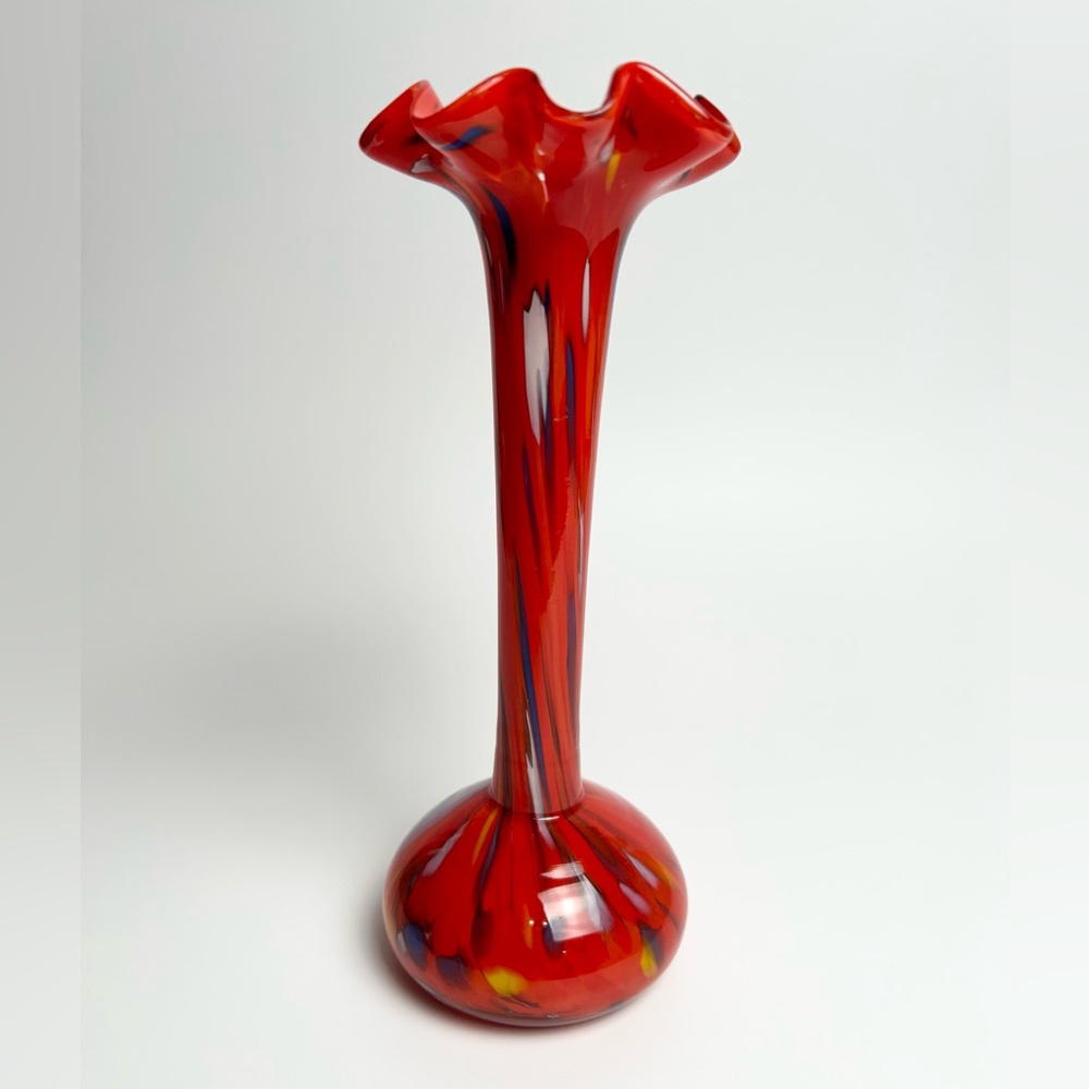 Czech Ruffled Multi Color Vase